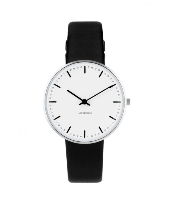 ARNE JACOBSEN CITY HALL DAME UR MED SORT LÆDERREM 34MM - 53201-1601