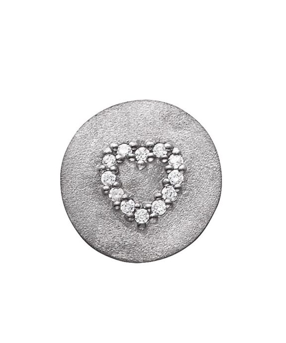 STORY VEDHÆNG SØLV SORT MAT RUND MED HJERTE OG SYNTETISK ZIRKONIA - 6208551