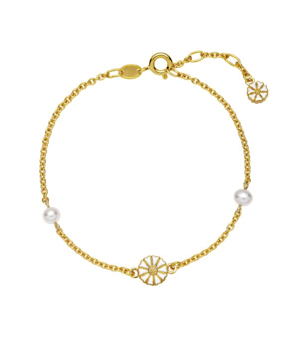 LUND COPENHAGEN ARMBÅND SØLV FORGYLDT MARGUERIT MED PERLE - 9015039-33-M