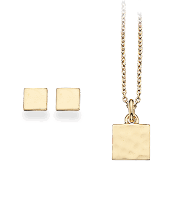 SCROUPLES SØLV FORGYLDT SMYKKESÆT FIRKANTET PLISSE - PX1076