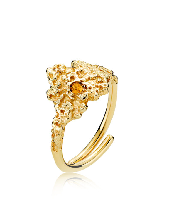 SISTIE SØLV FORGYLDT RING HAMRET MED RAV - Z4026GS