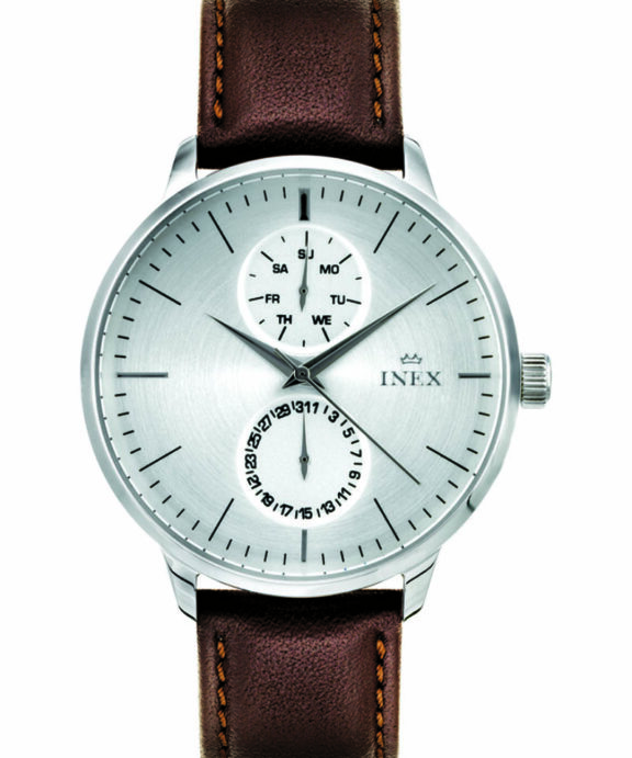 INEX UR HERRE STÅL DAG DATO MED BRUN LÆDERREM - A76198S4I