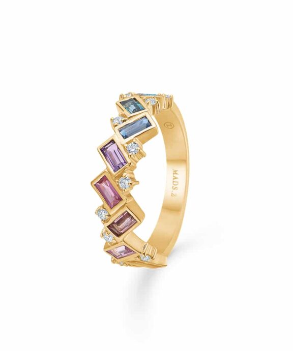 MADS Z COLUMBINE RING 14 KT GULD MED ÆGTE STEN OG DIAMANTER - 1544089