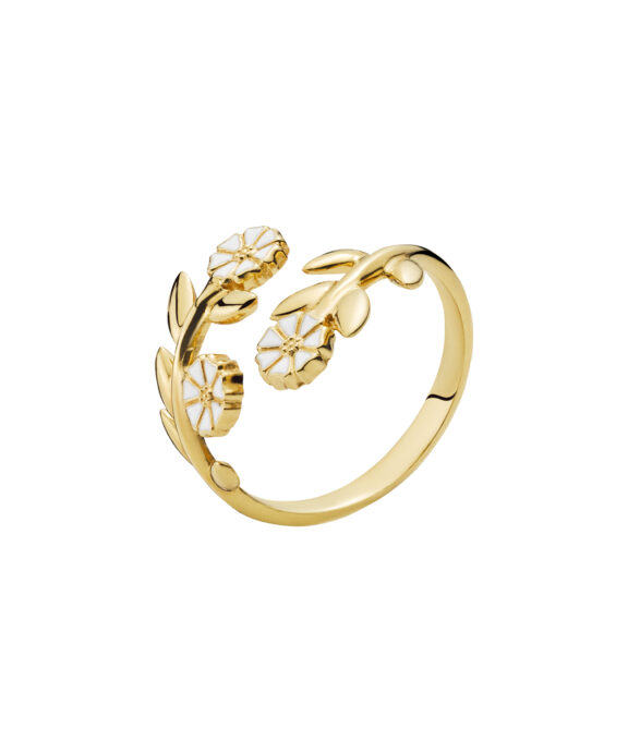 LUND COPENHAGEN SØLV FORGYLDT RING MARGUERIT 4 STK MED GRENE - 9075052-M