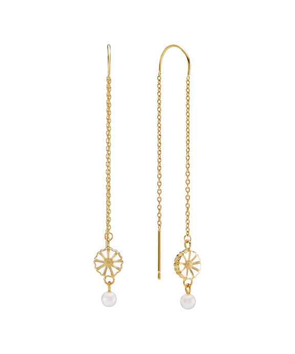 LUND COPENHAGEN DISKO ØRERINGE SØLV FORGYLDT MAGUERIT MED KÆDE OG FERSKVANDSKULTURPERLE -9095045-33-M