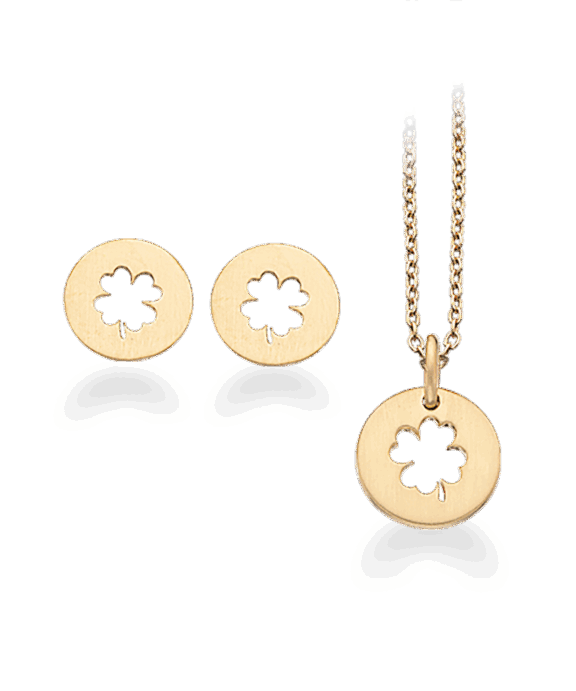 SCROUPLES SMYKKESÆT SØLV FORGYLDT KLØVER - PX1048