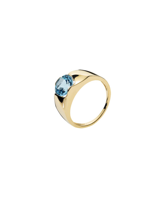 LUND COPENHAGEN RING 8 KARAT MED BLÅ TOPAZ - 3077642-16