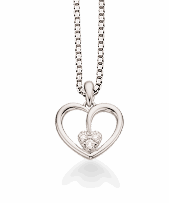 SCROUPLES 14 KARAT HVIDGULDS VEDHÆNG MED HJERTE OG 0,04 W/SI - 212006