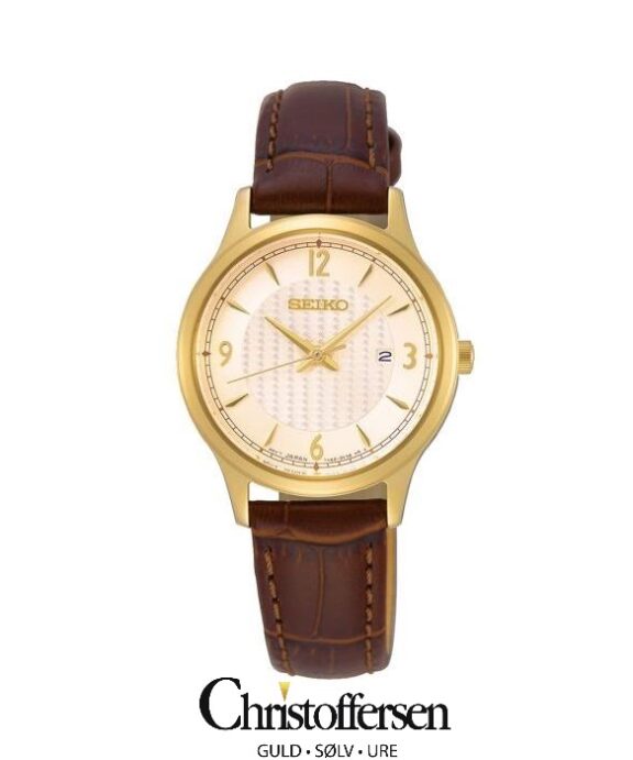 SEIKO UR DAME GULD DOUBLE MED BRUN LÆDERREM - SXDG96P1