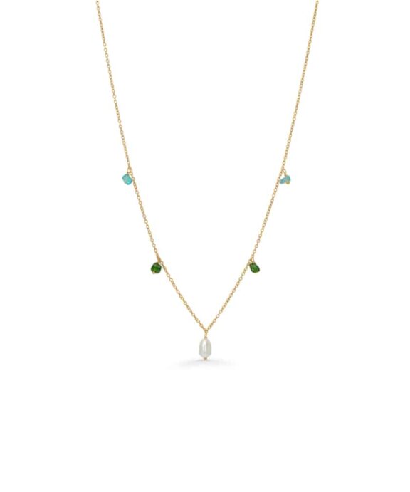 STUDIO Z TWILIGHT HALSKÆDE SØLV FORGYLDT MED STEN OG BAROK PERLE - 8226442