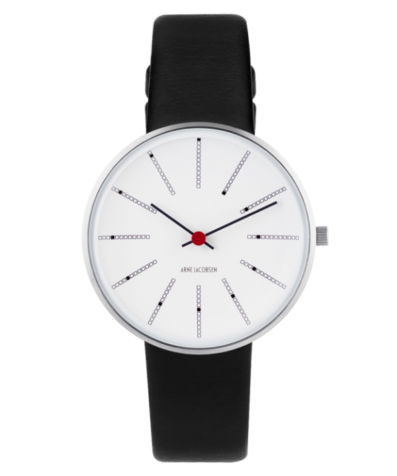 ARNE JACOBSEN BANKERS 34MM STÅL OG SORT LÆDER - 53101-1601