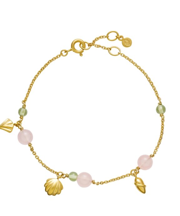 IZABEL CAMILLE ISABELLA SØLV FORGYLDT ARMBÅND PINK CALCEDON GRØN PERIDOT - A3130GPINKGREEN