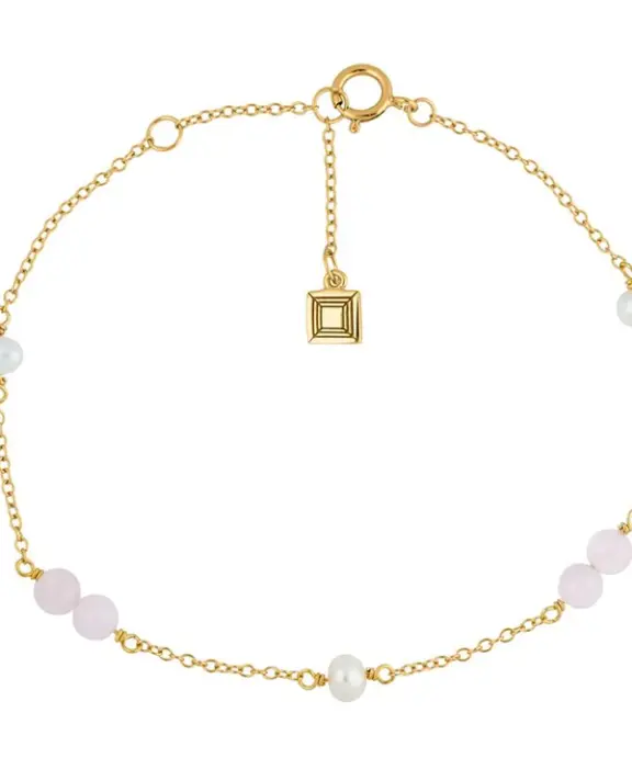 CARRÉ GEM CANDY ARMBÅND SØLV FORGYLDT MED PERLE OG ROSA KVARTS - FB 4316 BIRQ 16+1,5+1,5