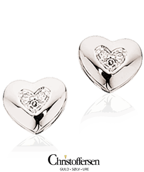 SCROUPLES 14 KARAT HVIDGULD ØRERINGE HJERTE MED BRILLANTER 0,03 CARAT - 114596