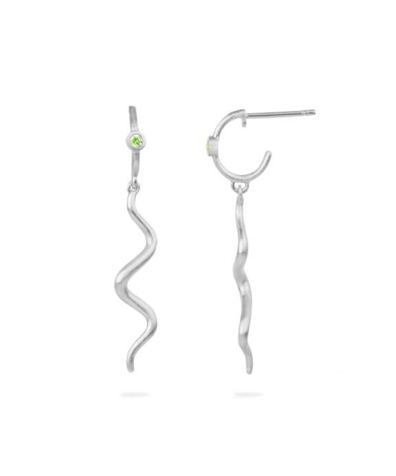 BYBIEHL WAVE SØLV ØRERINGE MINI HOOP GRØN ZIRKON -  4-4023G-R