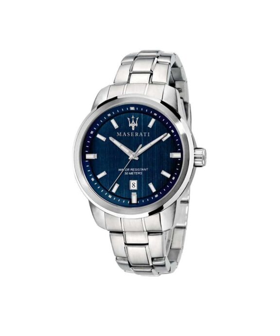 MASERATI SUCCESSO BLÅ SKIVE MED DATO I STÅL - R8853121004