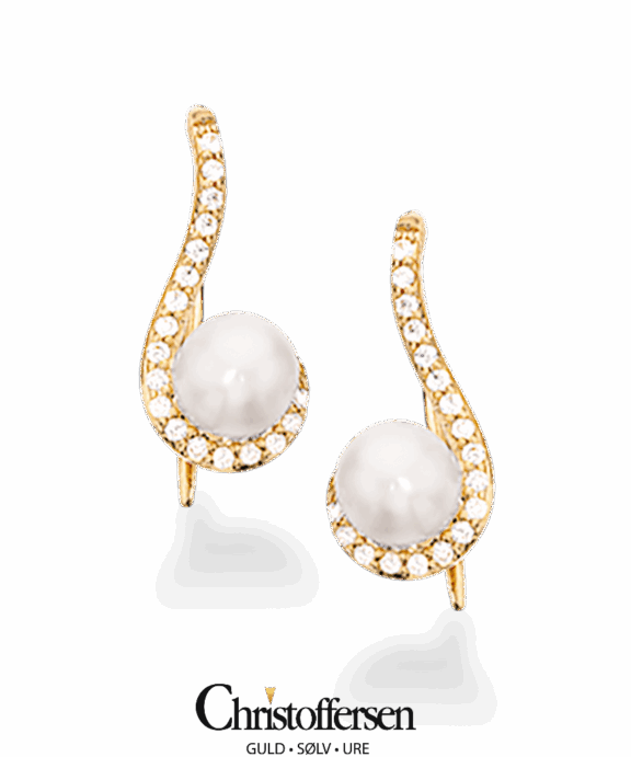 SCROUPLES 8 KARAT GULD ØRERINGE MED PERLE OG ZIRKONIA - 118333