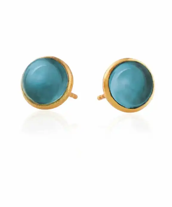 SUSANNE FRIIS BJØRNER SØLVFORGYLDT ØRERINGE LONDON BLU STEN - 5062-2-174