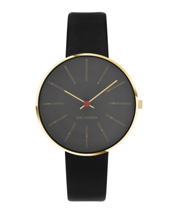 ARNE JACOBSEN BANKERS 34 MM GRÅ MED SORT LÆDER - 53109-1601G