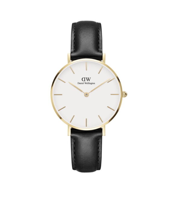 DANIEL WELLINGTON UR DAME 32 MM GULD FARVET MED SORT LÆDERREM - DW00100549