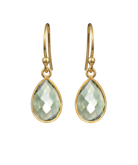 SUSANNE FRIIS BJØRNER ØRERINGE SØLV FORGYLDT GRØN KVARTS - 4068-2-107