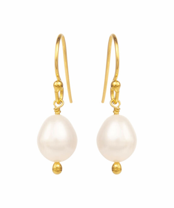 SUSANNE FRIIS BJØRNER SØLV FORGYLDT ØRERINGE OVAL PERLE - 5664-2-900