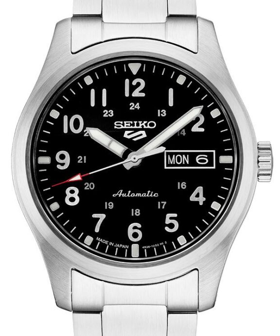 SEIKO 5 SPORTS SORT SKIVE STÅL - SRPG27K1