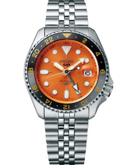 SEIKO 5 SPORTS GMT ORANGE SKIVE MED LÆNKE - SSK005K1