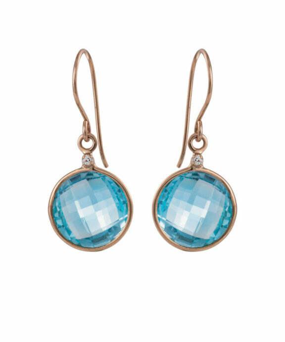 SUSANNE FRIIS BJØRNER 14 KARAT GULD ØRERINGE MED BLÅ TOPAS - 3428-5-121