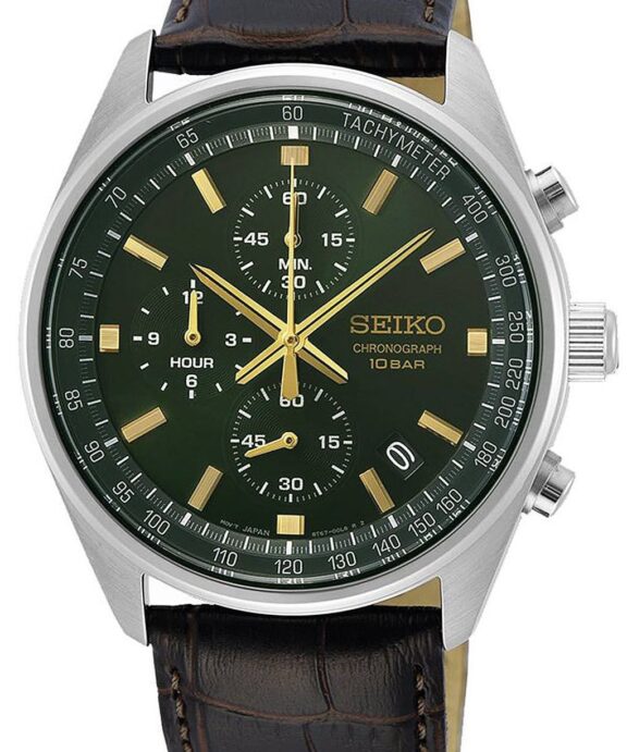SEIKO GRØN SKIVE CHRONOGRAPH STÅL OG REM - SSB385P1