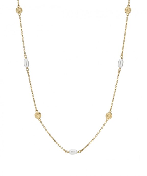 LUND COPENHAGEN SØLV FORGYLDT HALSKÆDE MED RUSTIK PLADE OG PERLER - 9021238-33-F