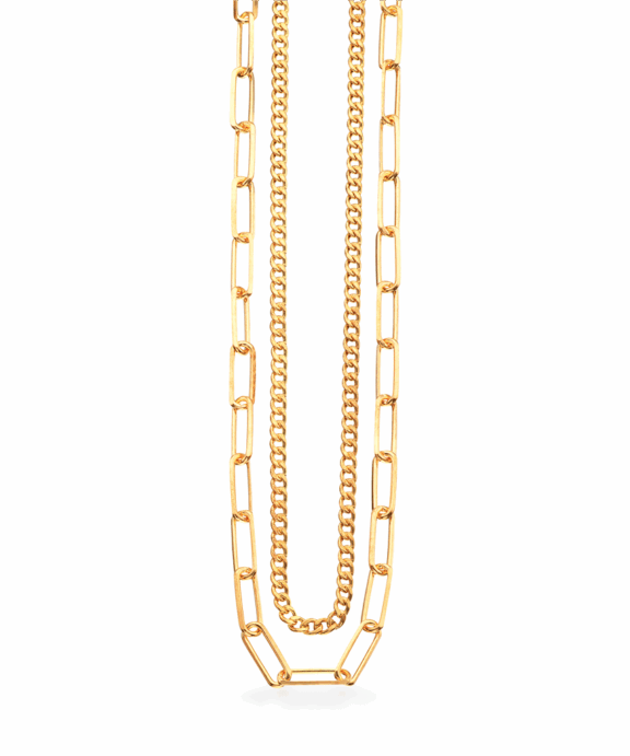 SCROUPLES HALSKÆDE DOBBELT RÆKKET PANZER OG LONG LED SØLV FORGYLDT - 38142,42