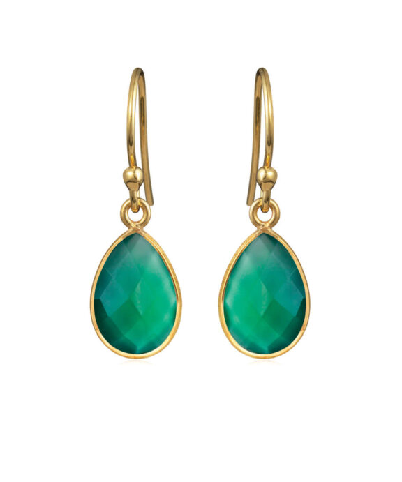 SUSANNE FRIIS BJØRNER SØLV FORGYLDT ØREHÆNGER MED GRØN GRANAT - 4068-2-102