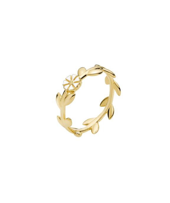 LUND COPENHAGEN SØLV FORGYLDT RING MED MARGUERIT OG BLADE - 9075061-M
