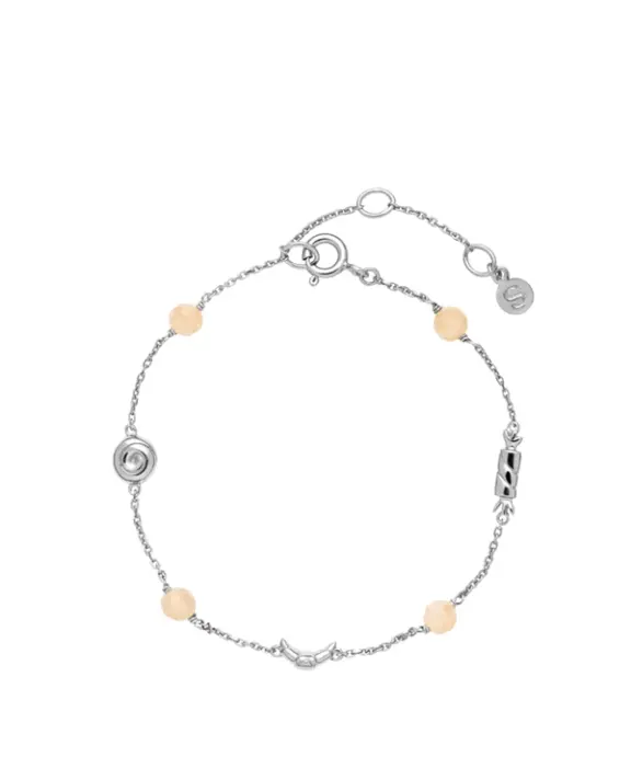 SISTIE FREDERIKKE WÆRENS SØLV ARMBÅND CROISSIANT OG PEACH MÅNESTEN - Z3038SWS