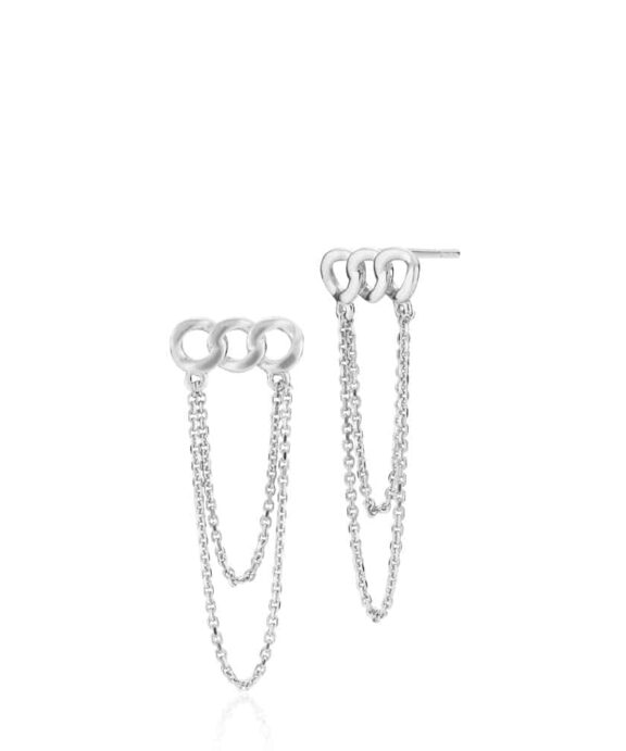 IZABEL CAMILLE SOFIE SCHWARTS SØLV  ØRERINGE LINK MED KÆDE - A1762SW