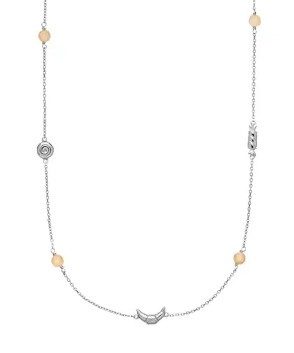 SISTIE FREDERIKKE WÆRENS SØLV HALSKÆDE MED CROISSANT KARAMELLER OG PEACH MÅNESTEN - Z2030SWS