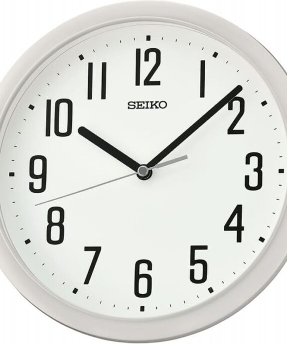 SEIKO VÆGUR PLAST MED TAL OG HVID SKIVE - QHA005W