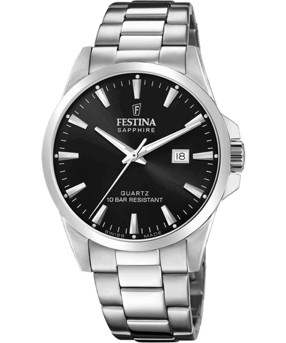 FESTINA STÅL LÆNKE SOR SKIVE MED SAFIRGLAS - F20024/4