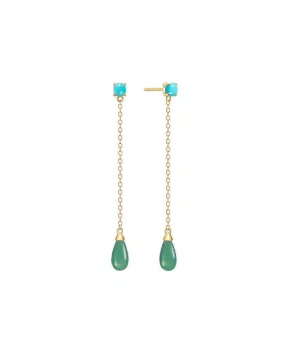 CARRÉ PASHA ØRERINGE SØLV FORGULDT MED TURKIS/GRØN AGAT - FS 4412 TQGR