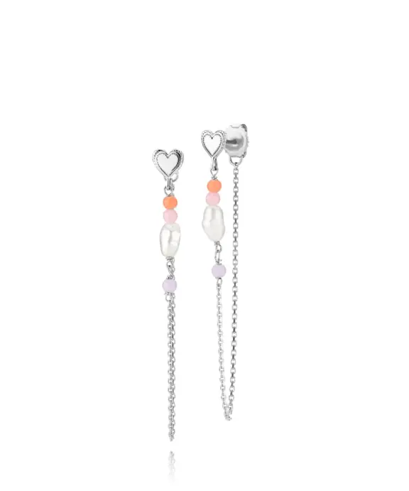 SISTIE ANNE SOFIE KRABBE SØLV ØRERINGE MED HJERTER PÅ KÆDE - Z1168SWS