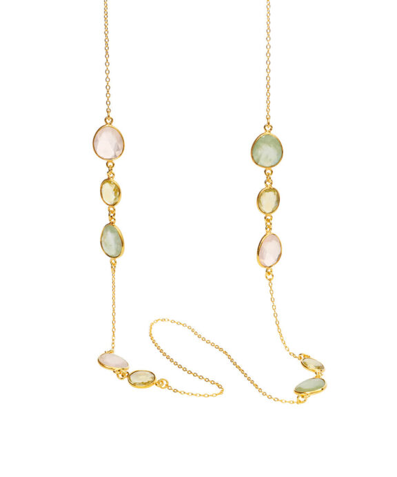 SUSANNE FRIIS BJØRNER HALSKÆDE I SØLV FORGYLDT MED KVARTS I 80 CM - 1420-2-564