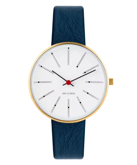 ARNE JACOBSEN UR BANKERS 34 MM MED NAVY BLÅ LÆDERREM - 53107-1604G