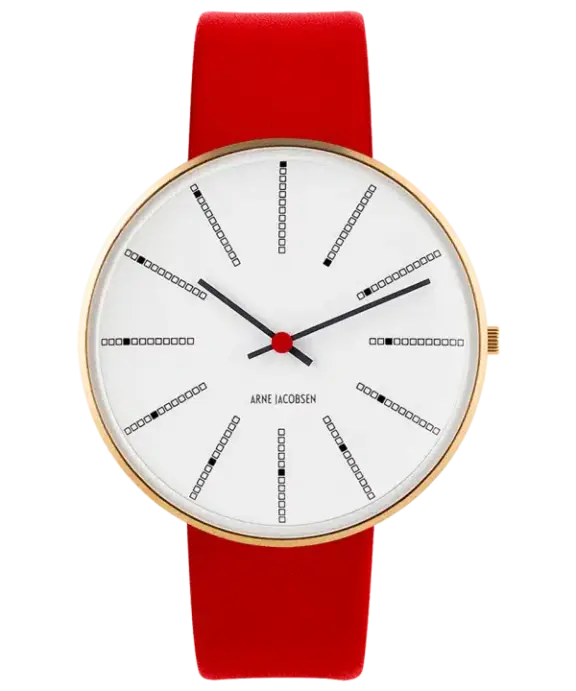 ARNE JACOBSEN UR BANKERS MED RØD LÆDERREM 40MM - 53108-2003G