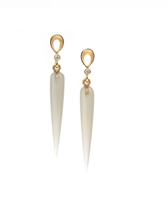 PER BORUP VIOLINA 14 KARAT GULD ØRERINGE MED GRÅ MÅNESTEN - 1089Ø