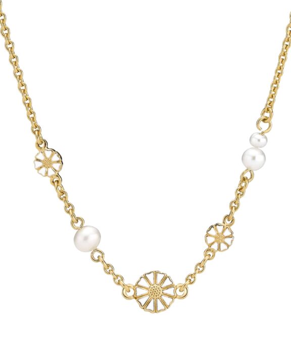 LUND COPENHAGEN HALSKÆDE SØLV FORGYLDT MARGUERIT OG PERLER - 9025074-33-M