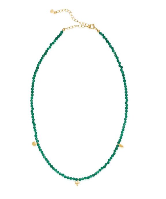 IZABEL CAMILLE MORGAN  SØLV FORGYLDT HALSKÆDE MED GRØNNE KRYSTALLER -A2056GSGREEN