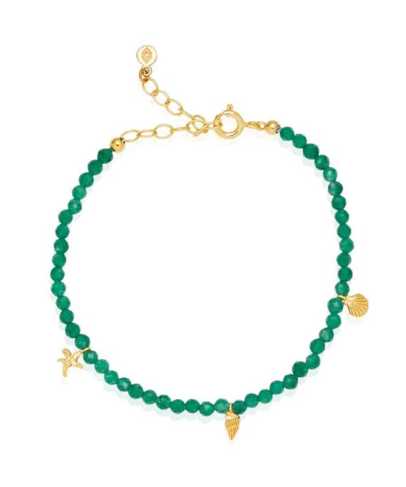 IZABEL CAMILLE MORGAN  SØLV FORGYLDT ARMBÅND MED GRØNNE KRYSTAL PERLER - A3139GSGREEN