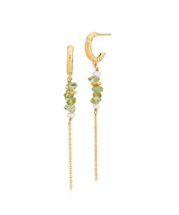 SISTIE BEACH ØRERINGE SØLV FORGYLDT MED GRØN PERIDOT OG PERLER - Z1190GS