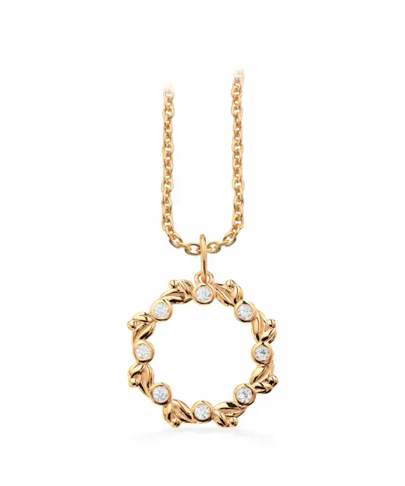 SCROUPLES 8 KARATS GULD HALSKÆDE CIRKEL MED ZIRKON OG BLADE - 213503